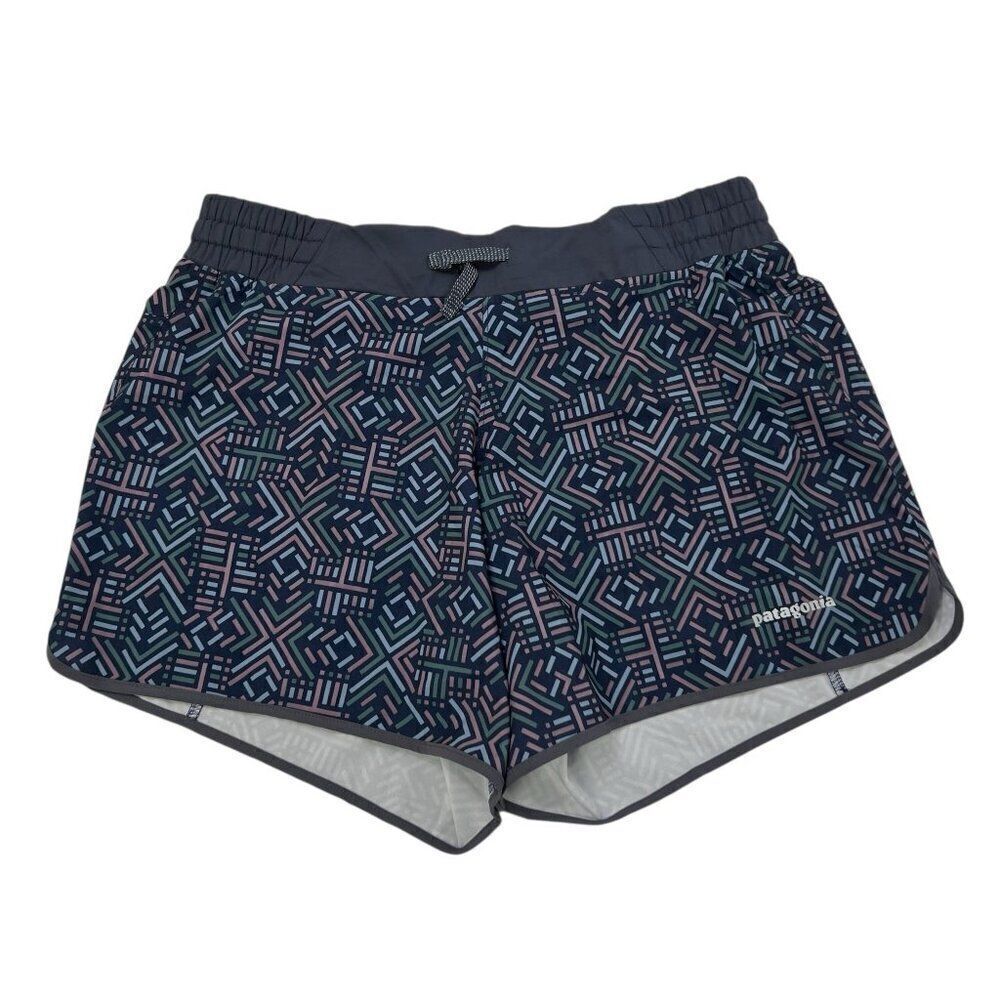 Patagonia Women's Nine Trails Geometric Pattern Navy Running Shorts Blue Size S